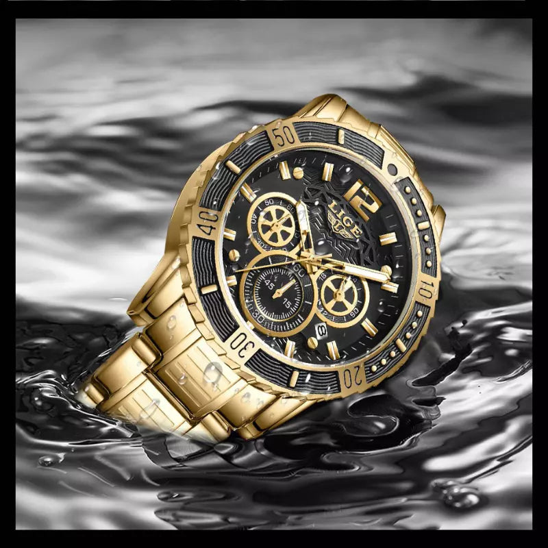 Relógio Masculino Dourado Cronógrafo VN 8990