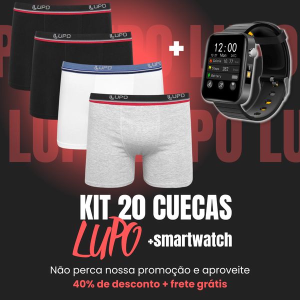 Kit 20 Cuecas Lupo Original + Smartwatch IWO 8*