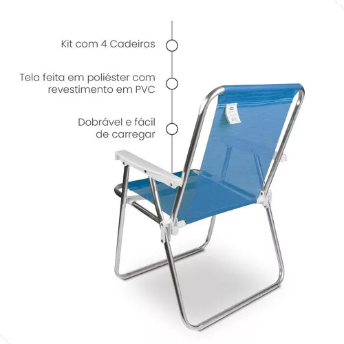 Kit Com 4 Cadeiras Altas De Praia De Alumínio